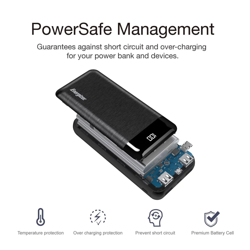 Black, Energizer UE20058 20,000 Power Bank, mAh Max