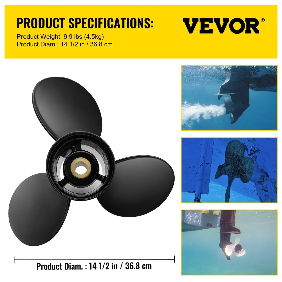 14.5" Outboard Engine, Boat Spline VEVOR 3-Blade 19 Aluminium 3817468, Penta Teeth SX with Propeller Outboard Right-handed x Compatible & OEM Sterndrives Propeller, Propeller, for 19" Volvo Replace