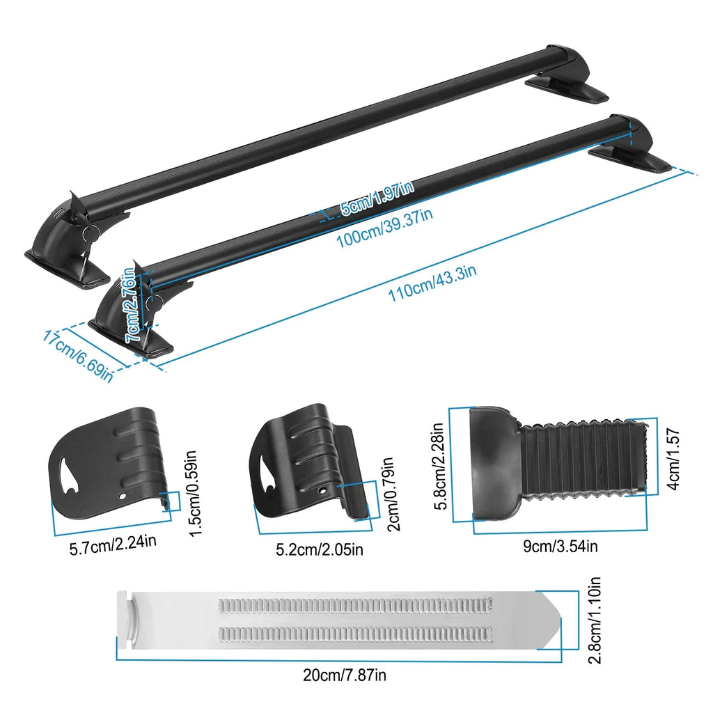 Pieces 43in Universal Car Luggage-2 Cargo Anti-Theft Kayak Bike Window Hooks Crossbar Bar, Adjustable Cross Roof for Frame Lock Rack with