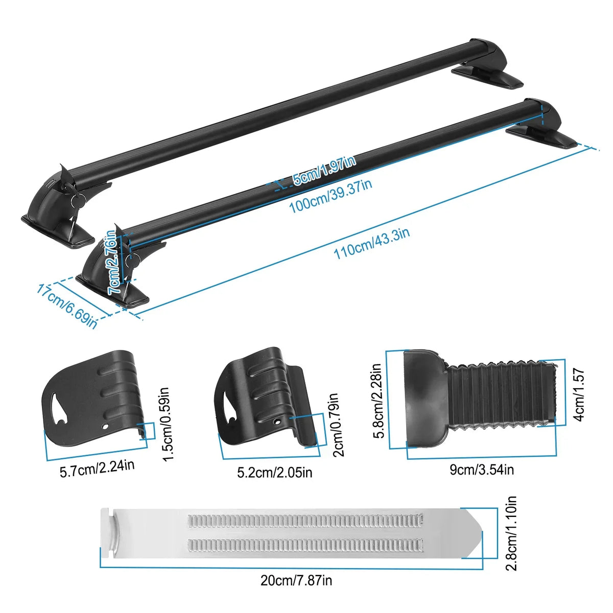 Pieces 43in Universal Car Luggage-2 Cargo Anti-Theft Kayak Bike Window Hooks Crossbar Bar, Adjustable Cross Roof for Frame Lock Rack with
