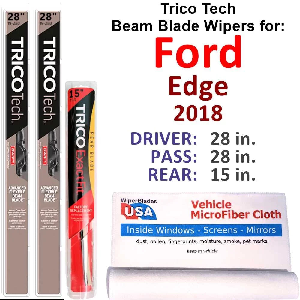2018 w/Rear 3) of Blade (Set Beam Wipers Ford Edge Wiper
