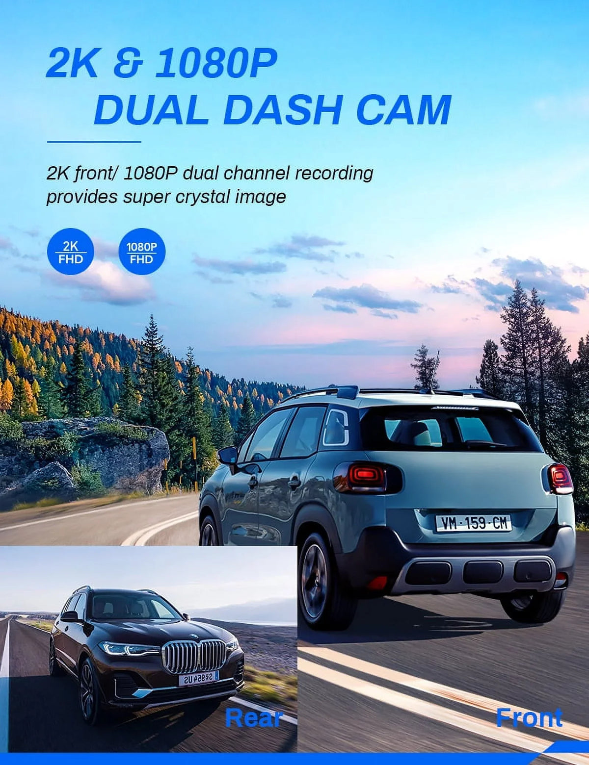 Screen Recorder 3 Camera Dashboard Camera Front Cars 2.5K Dash Backup Cam Rear, for Crosstour Dash Magnetic inch 170° IPS GPS, and