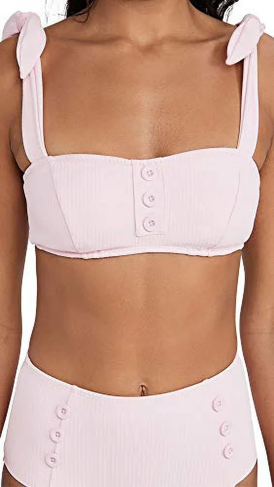 Pink, Strap Tie Shoshanna Ribbed C Bikini Top,