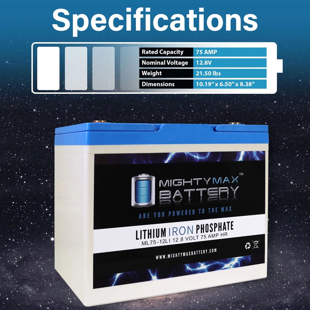 Battery 75AH Quantum Lithium Replacement R-4000 12V for