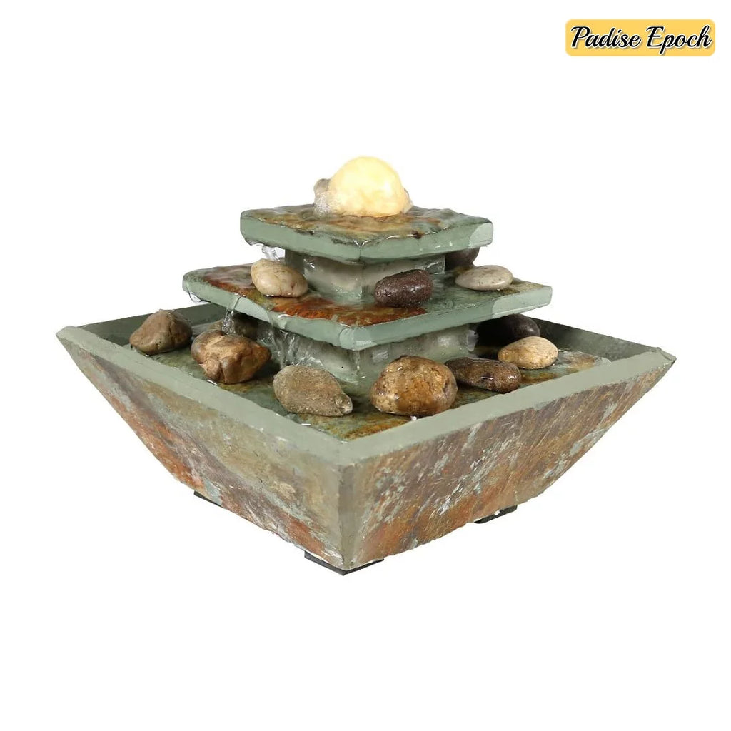 Room for Stone or Electric Tie Accent - and Decor Inch Fountain - Ball Corded Living Home Polished Light Ascending Bedroom Office, LED 8 with Tabletop Slate - Water