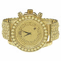 Mens Custom Band Iced Gold Tone Yellow Diamonds Simulated Solitaire Watch Canary Bling Master Out