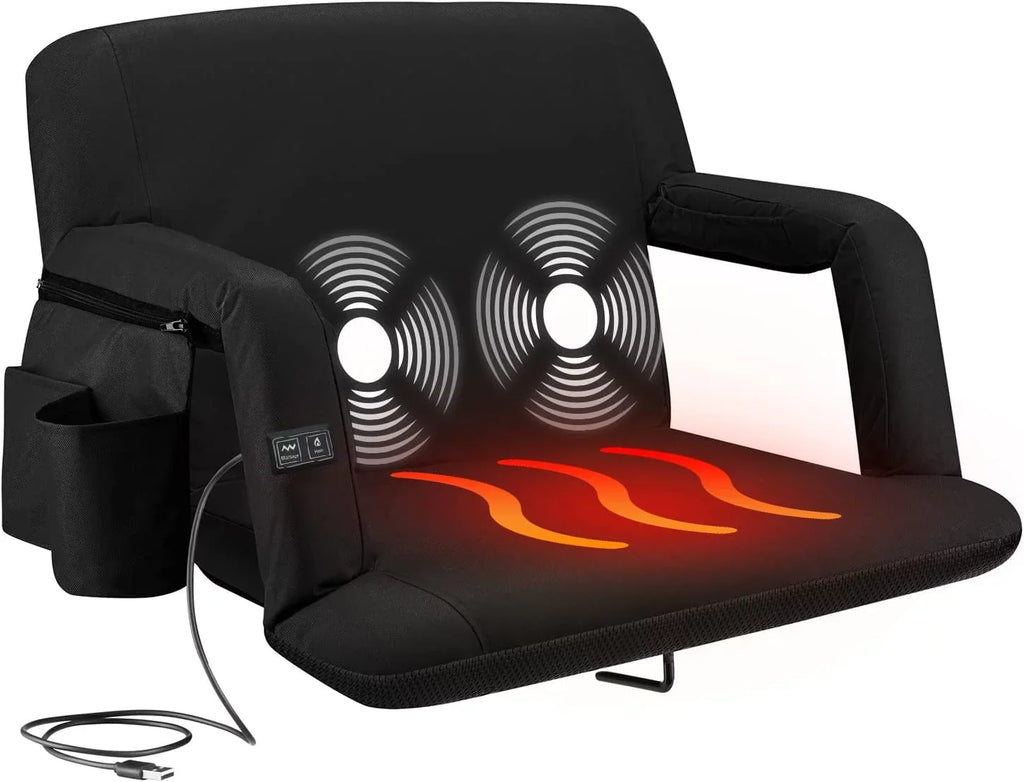 Back Alpcour Thick Chair Waterproof Massage Black - X-Wide Wide Stadium Extra - Seat Heated Support Reclining with