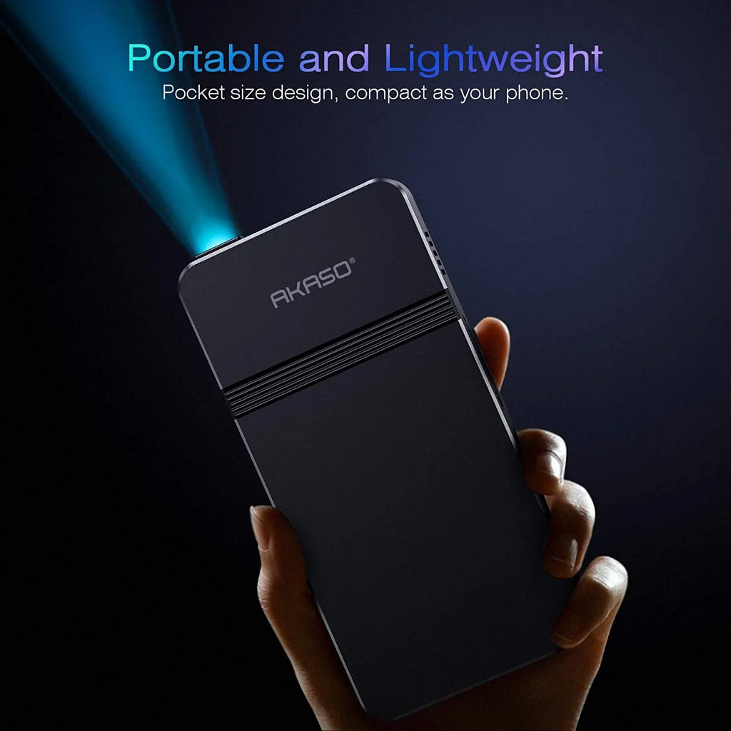 Built-in Mini DLP WiFI HDMI Cookie Remote Control Pocket-Sized and Support Projector, Projector 1080P Battery Portable Stereo Rechargeable AKASO Speakers Movie Projector, Projector,