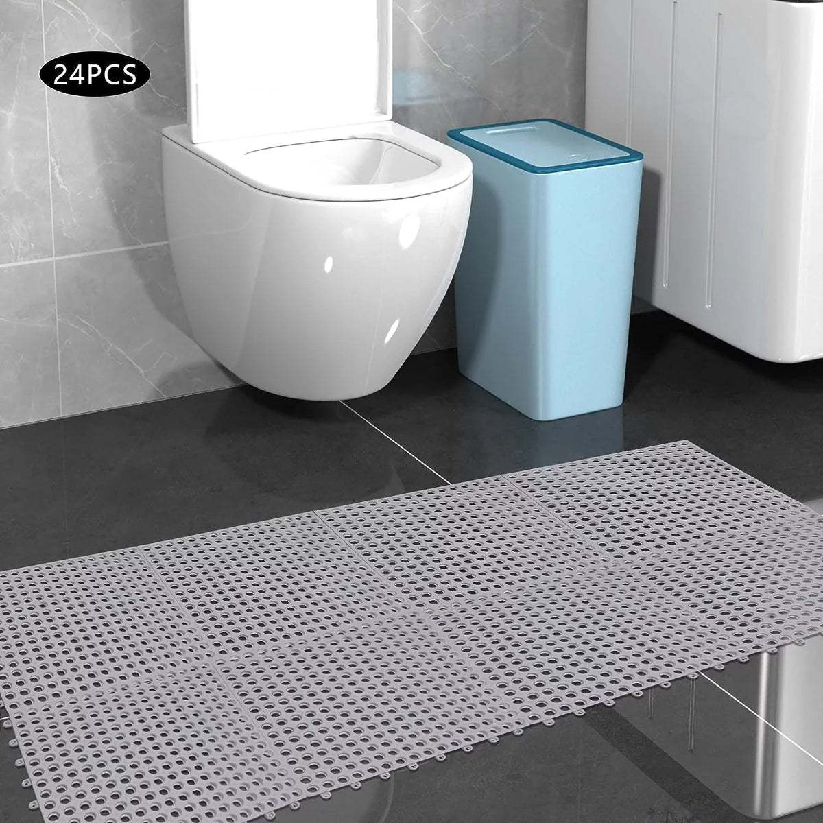 PVC with Nonslip Gray Floor Bathroom, Shower Drainage Bath Mat 11.8*11.8" for 24PCs Interlocking Holes Kitchen, Mat,Soft Pool
