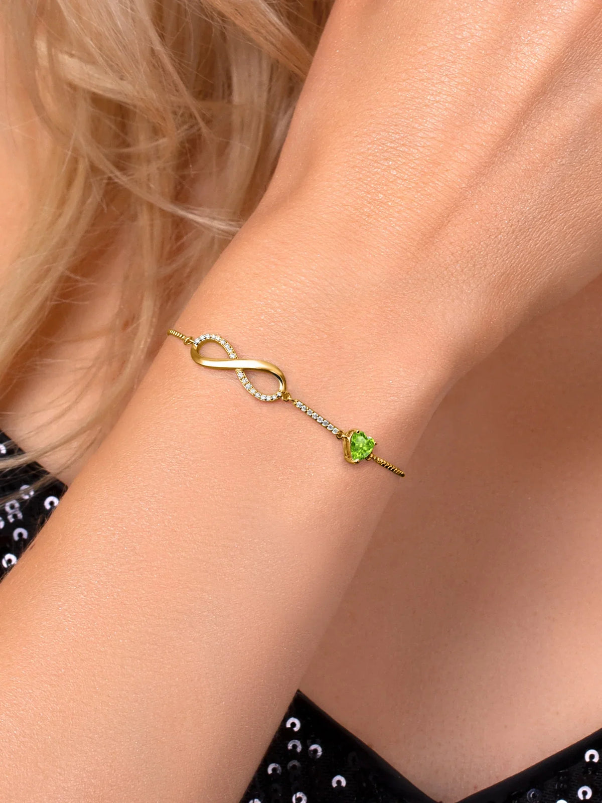 and King Stone Gold inch) to Chain Plated with 9 Women 18K Up Fully Heart For Silver Gem Peridot Adjustable (0.90 Cttw, Moissanite Bracelet Infinity Yellow Box