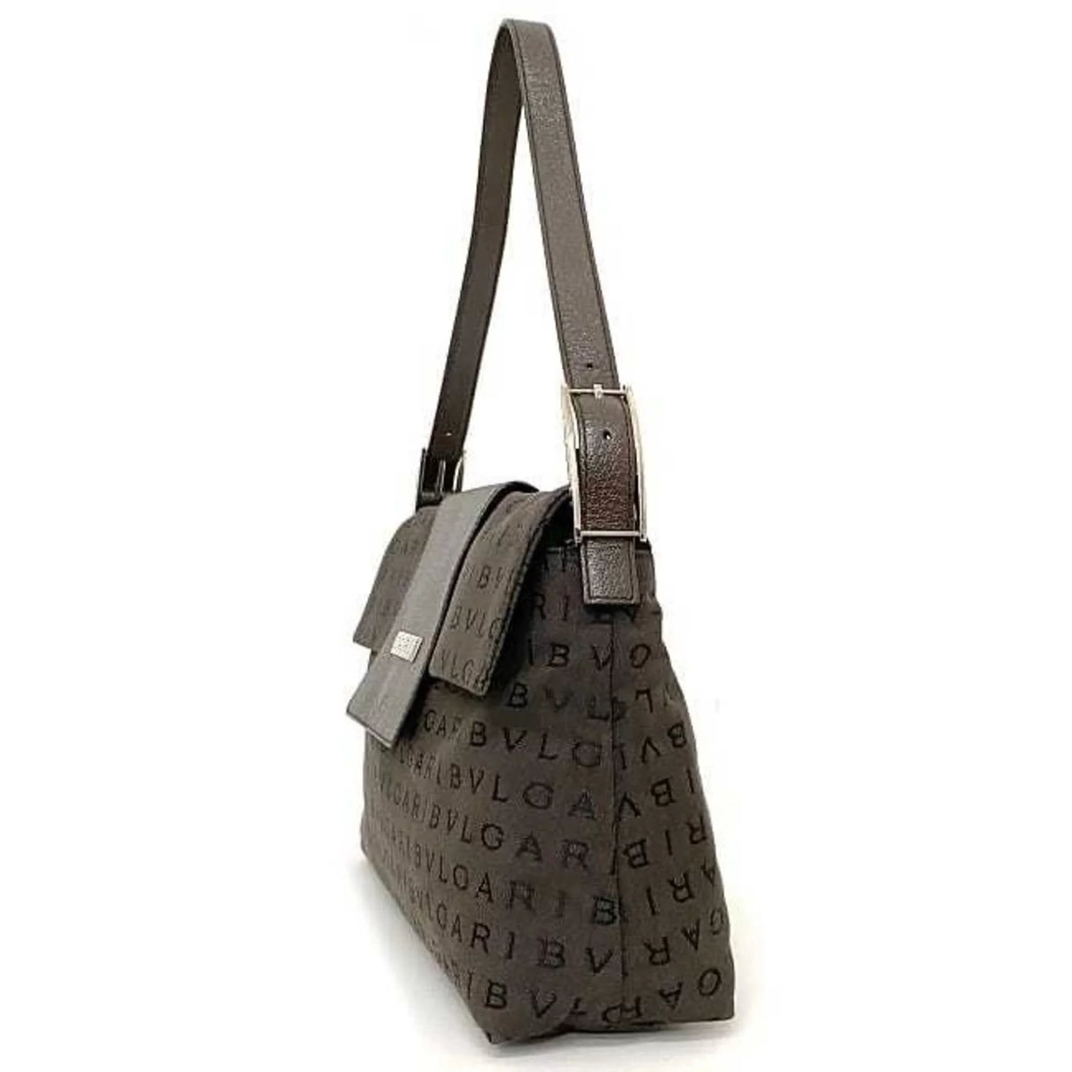 Pre-Owned Leather Bag Handbag Flap Bvlgari Brown Plate Mania BVLGARI Canvas Shoulder (Good) One
