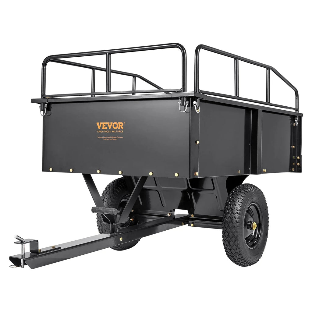 Dump VEVOR Utility 15 Garden Steel for Cubic Cart ATV Feet Mower Heavy Lawn with 750lb Capacity, Riding Trailer, Duty Trailer Tractor