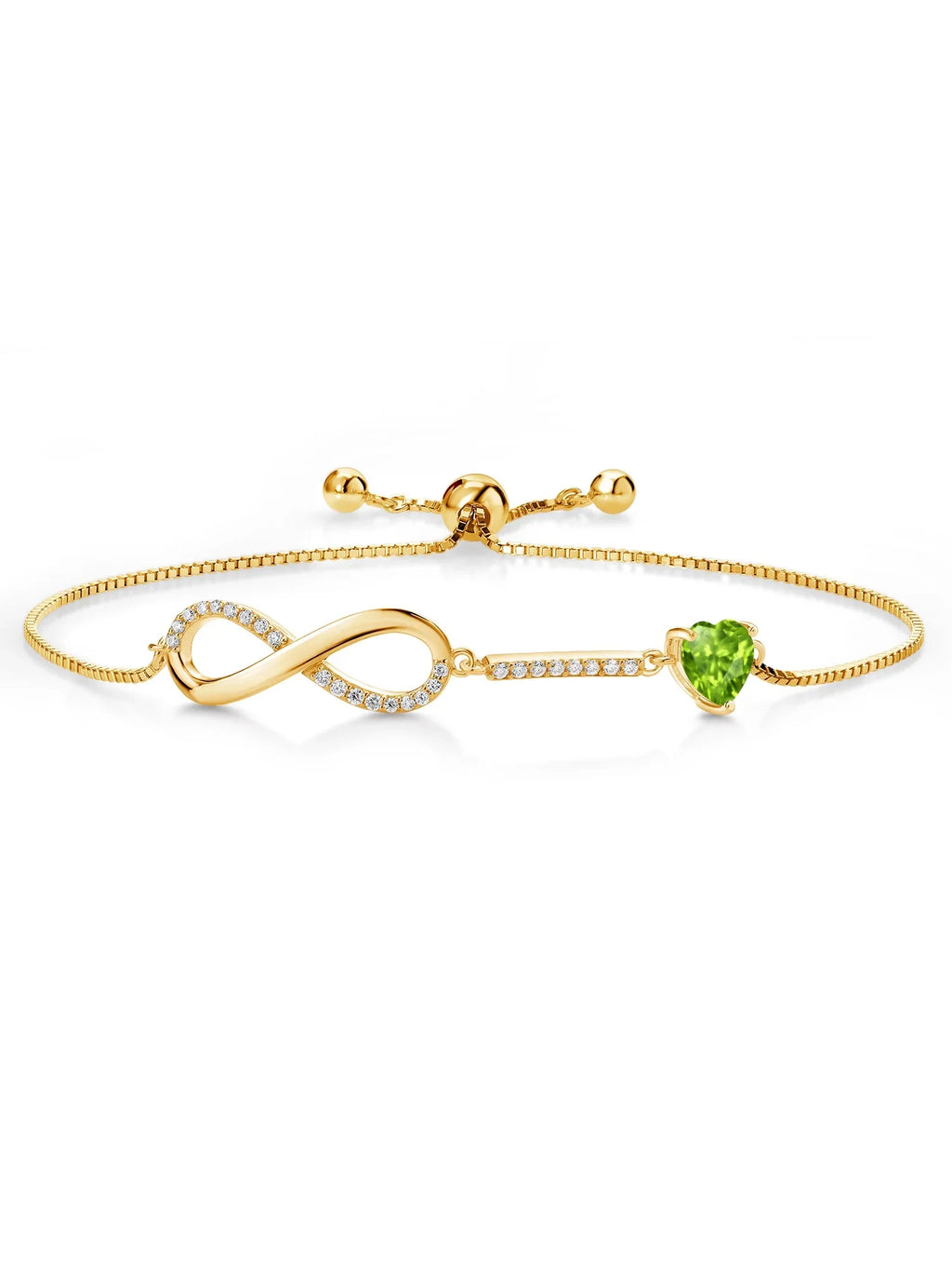 and King Stone Gold inch) to Chain Plated with 9 Women 18K Up Fully Heart For Silver Gem Peridot Adjustable (0.90 Cttw, Moissanite Bracelet Infinity Yellow Box