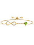 and King Stone Gold inch) to Chain Plated with 9 Women 18K Up Fully Heart For Silver Gem Peridot Adjustable (0.90 Cttw, Moissanite Bracelet Infinity Yellow Box