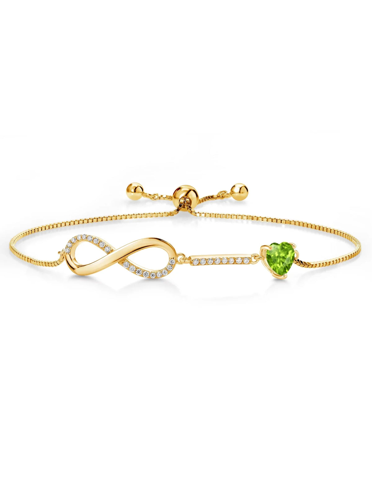 and King Stone Gold inch) to Chain Plated with 9 Women 18K Up Fully Heart For Silver Gem Peridot Adjustable (0.90 Cttw, Moissanite Bracelet Infinity Yellow Box