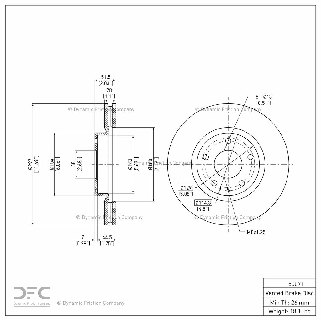 Dynamic Brake 604-80071 GEOSPEC Friction Mazda Mazda 2014-2015 Rotor Front 2013-2015 For 6 CX-5, Coated (1) Company