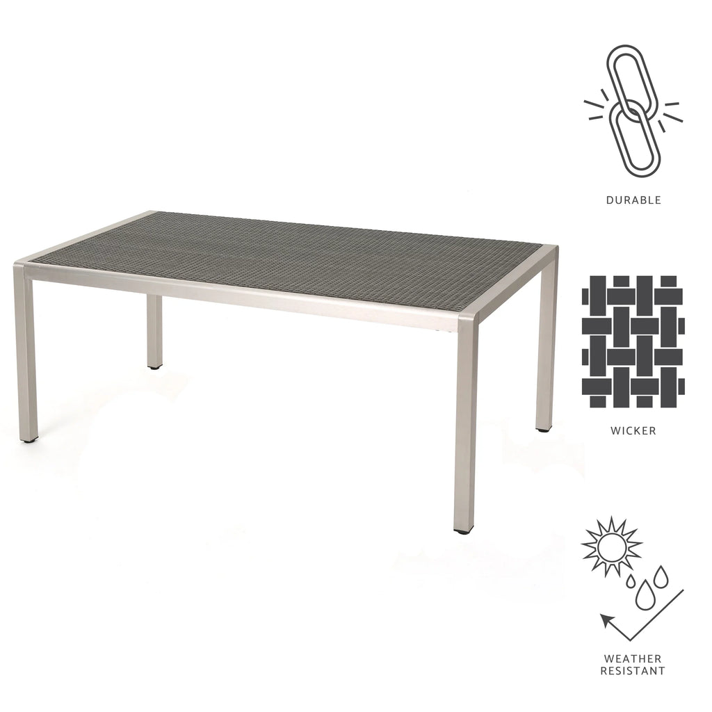 Aluminum Coral Top, Grey Outdoor Table with Dining Bay Wicker