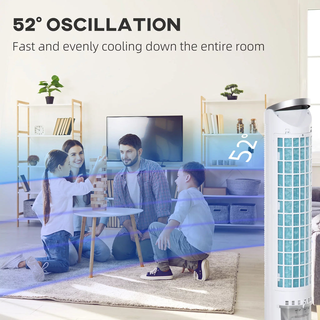 Humidifier, 40" Cooler Air Ice Cooling Timer, 3-In-1 with Modes, Fan Office, Display, 3 White Home 3 8H Speeds, Evaporative LED Remote, for Oscillating, HOMCOM