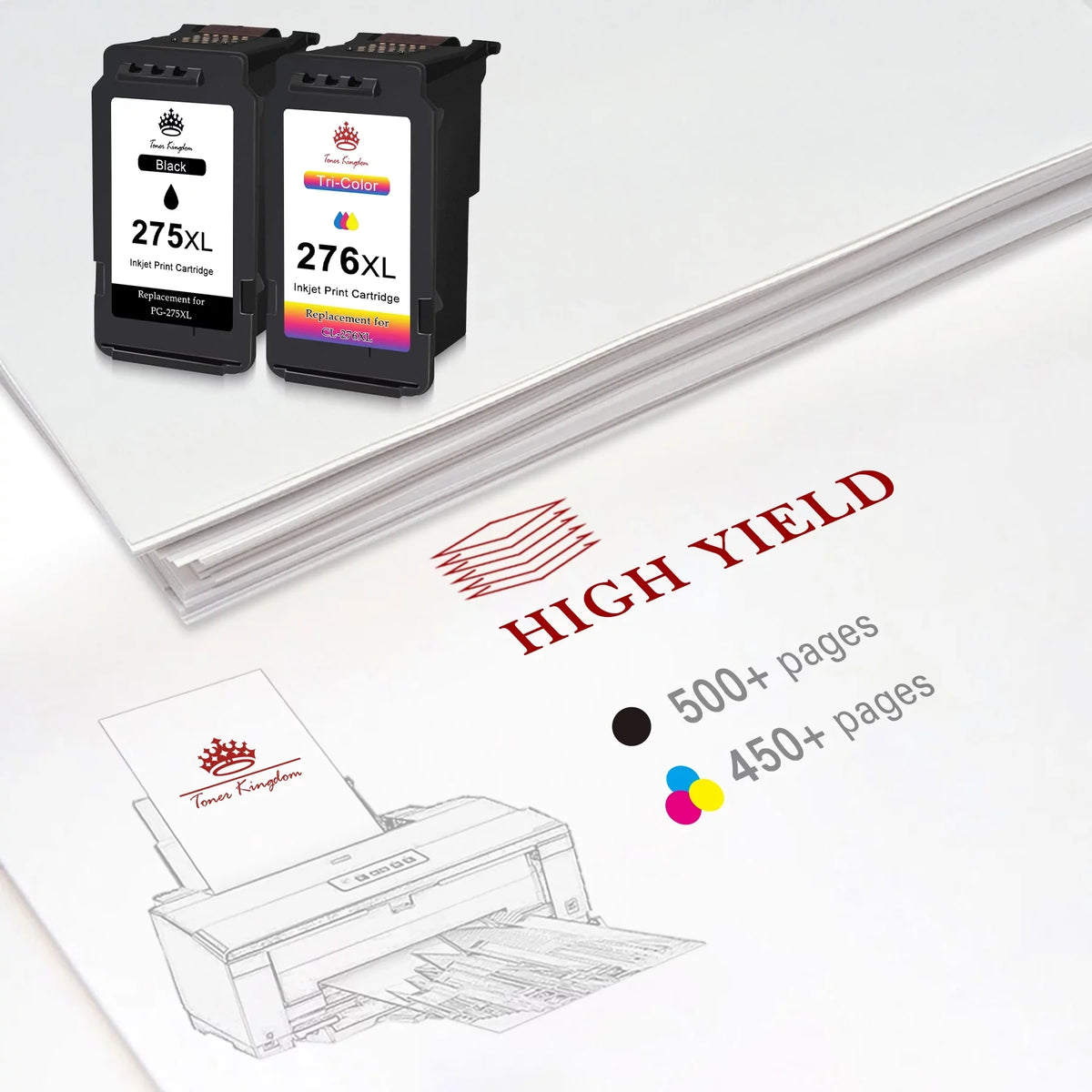 Cartridges and Ink Canon Kingdom Capacity Printers 275XL 276XL 276 1 Color) TS3520 CL-276 High PG-275 PIXMA TS3522 for TS3500 TR4722 Ink (2 Toner Ink TR4720 TR4700 275 Black, for Cartridges