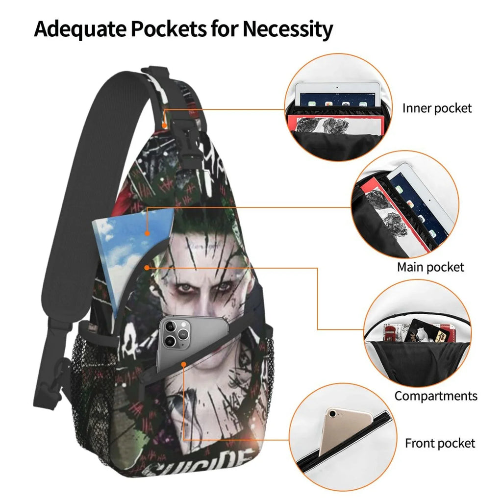 Teen Sling Travel Bag Suicide Adults Squad Chest Daypack Joker Backpack Bags Diagonally Crossbody Men Women For
