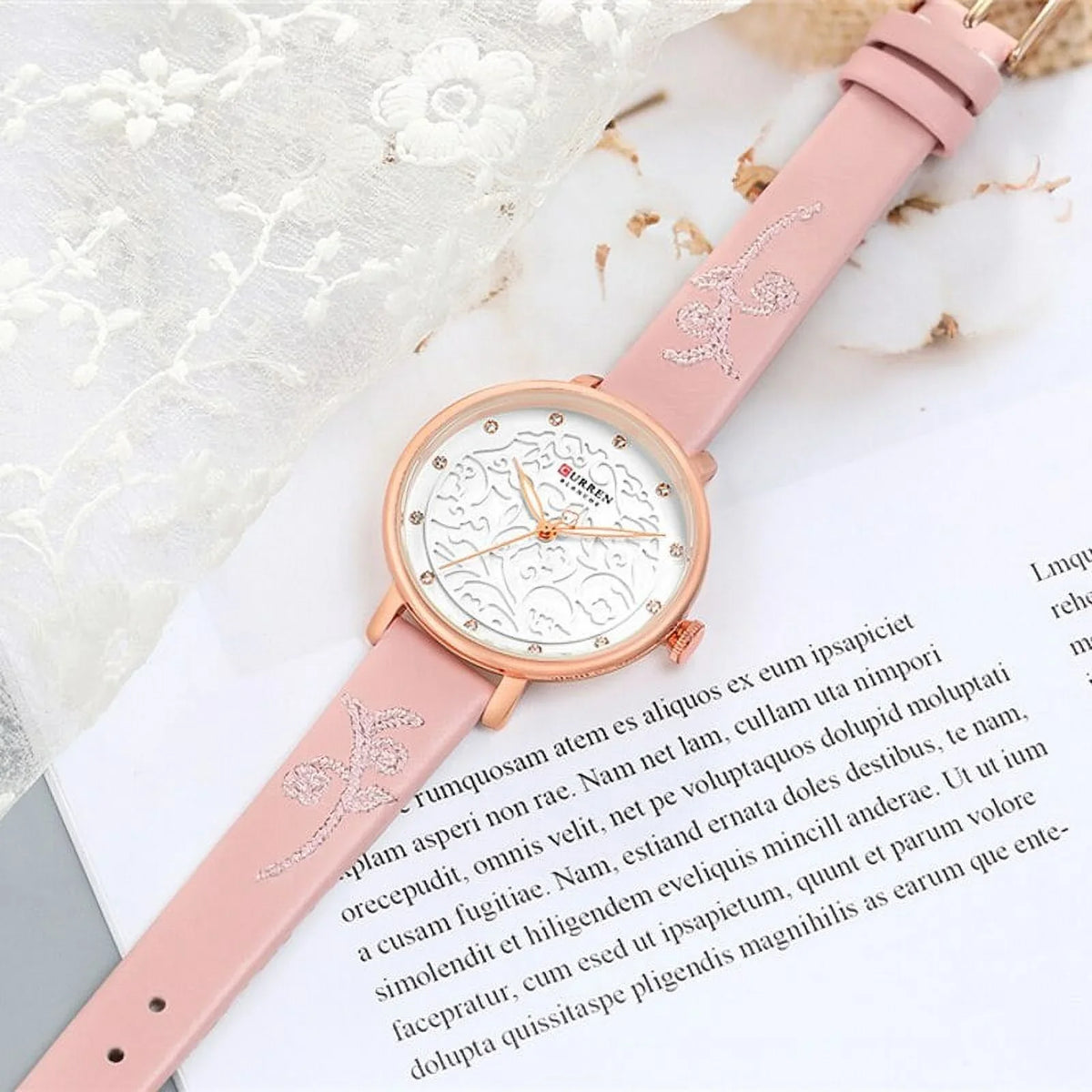 Watch Clock Brand - Feminino Pink Wristwatch Wristwatches Relogio Luxury Curren With Quartz Leather Top Rhinestone Women Fashion Ladies Watches Quartz