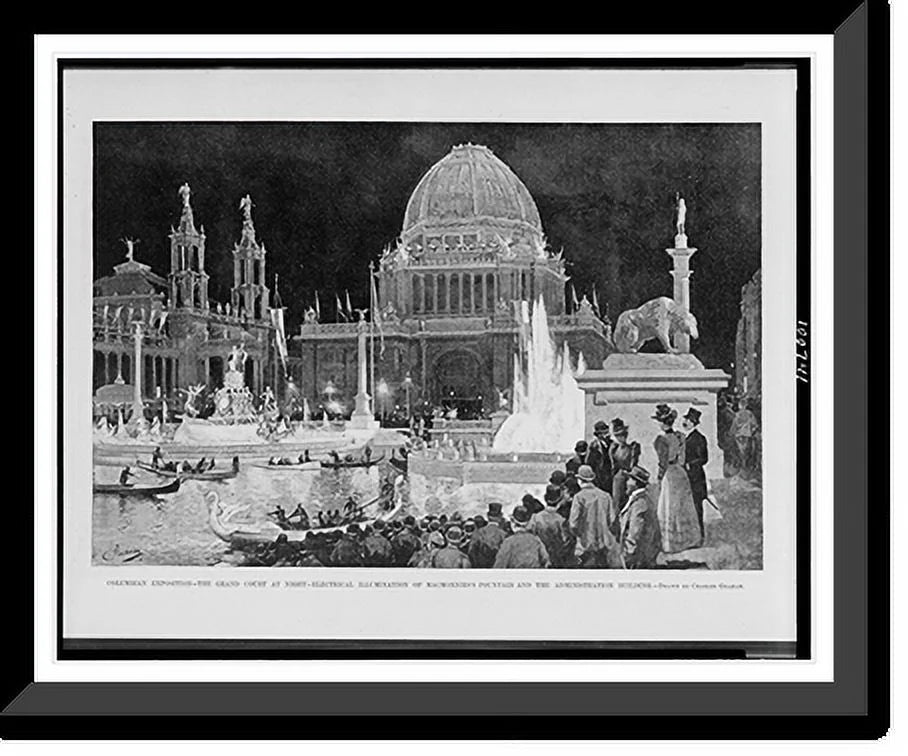 fountain x Historic 17-7/8" electrical court 21-7/8" at the Framed Charles Graham., illumination administration the building.drawn Exposition. grand night. and by of Print, Columbian MacMonnies's
