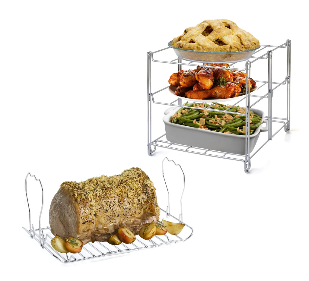 Oven And & Space & Lifter Turkey Collapsible 3-Tier Roasting KOVOT For | | Roasting Rack Saving Oven Baking (1) Lifter Rack Multiple Oven Rack Includes (1) Turkey Tasks Rack