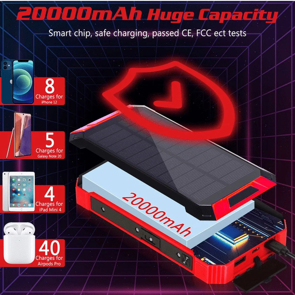 Power External 20000mAh 9 C Port Solar Portable Battery with 3 4 Cables 5V/3A Inputs For Ulefone Qi 15W LED 6 Flashlight Waterproof Built-in Armor Bank USB Solar Wireless Charger Outputs IPX4