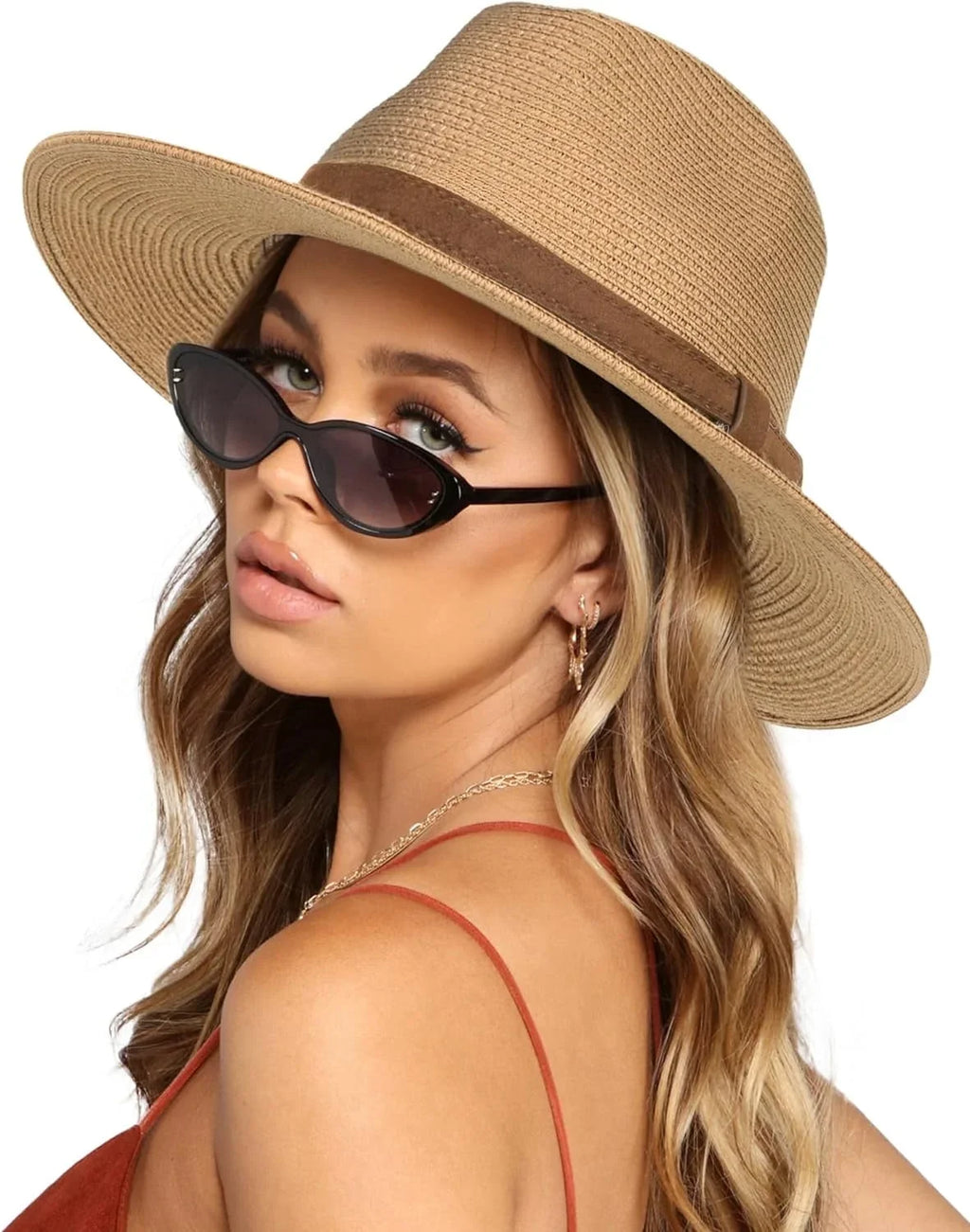Mens Fedora Straw Wide Women Sun Summer Panama Hat Beach FURTALK Hat Hat for Brim Womens UPF Straw