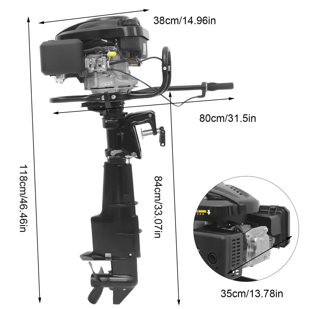 1.8 EngineWater Outboard 3600R/Min Motor HP 196CC Cooling Fishing System Liters 7.5 Boat