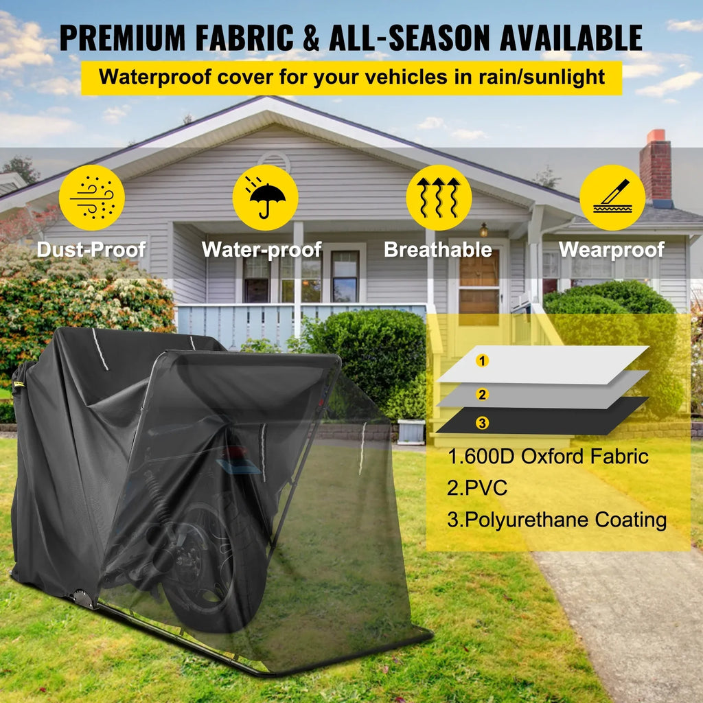 Motorbike Oxford Garage 600D Tent and Shed with Shelter Waterproof Storage Shed, Weight Black Bag, Anti-UV, Motorcycle Lock Shelter Duty 106.3"x41.3"x62.9" Heavy VEVORbrand