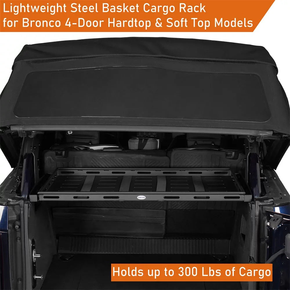 Rack 2021-2023 Cargo Road Rear Basket Black Box Luggage 4-Door Ford Bronco Hooke Fit
