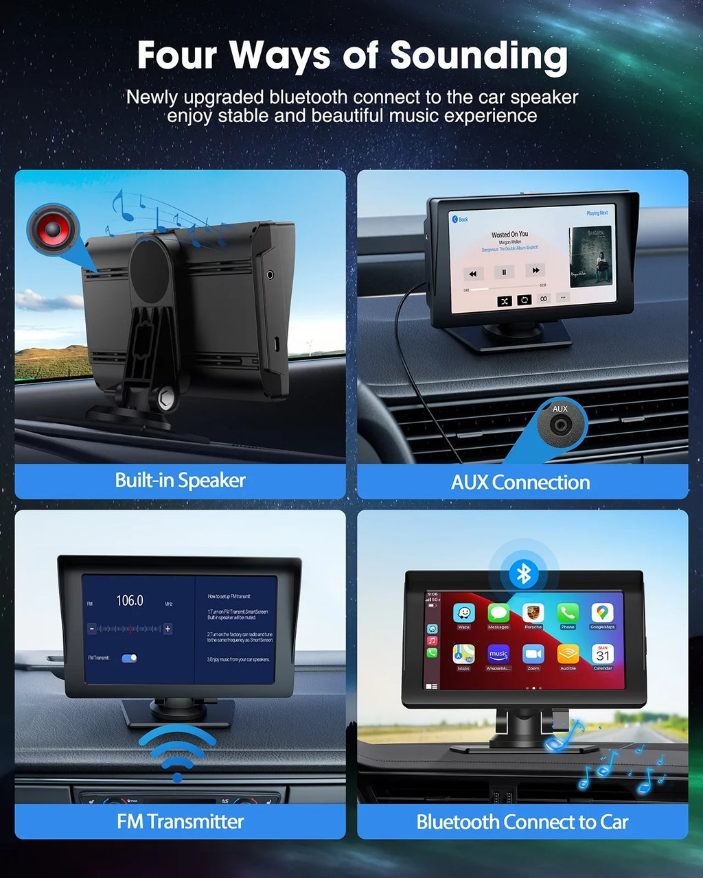 Wireless with Inch Portable Car LAMTTO Siri Camera,HD Car Apple Audio Touchscreen with Auto,Bluetooth,FM, Video,Car Navigation Carplay,1080P Portable Stereo Reverse GPS 7 Receivers Airplay,Android