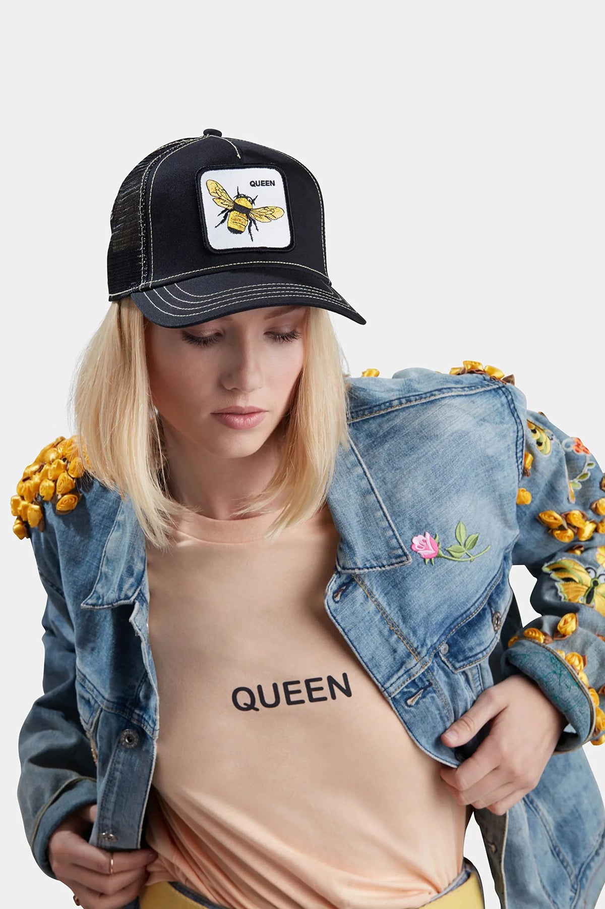 Size Black Hat, Trucker Adjustable Farm The Bee), One Unisex Original Snapback Bros. (Queen Goorin