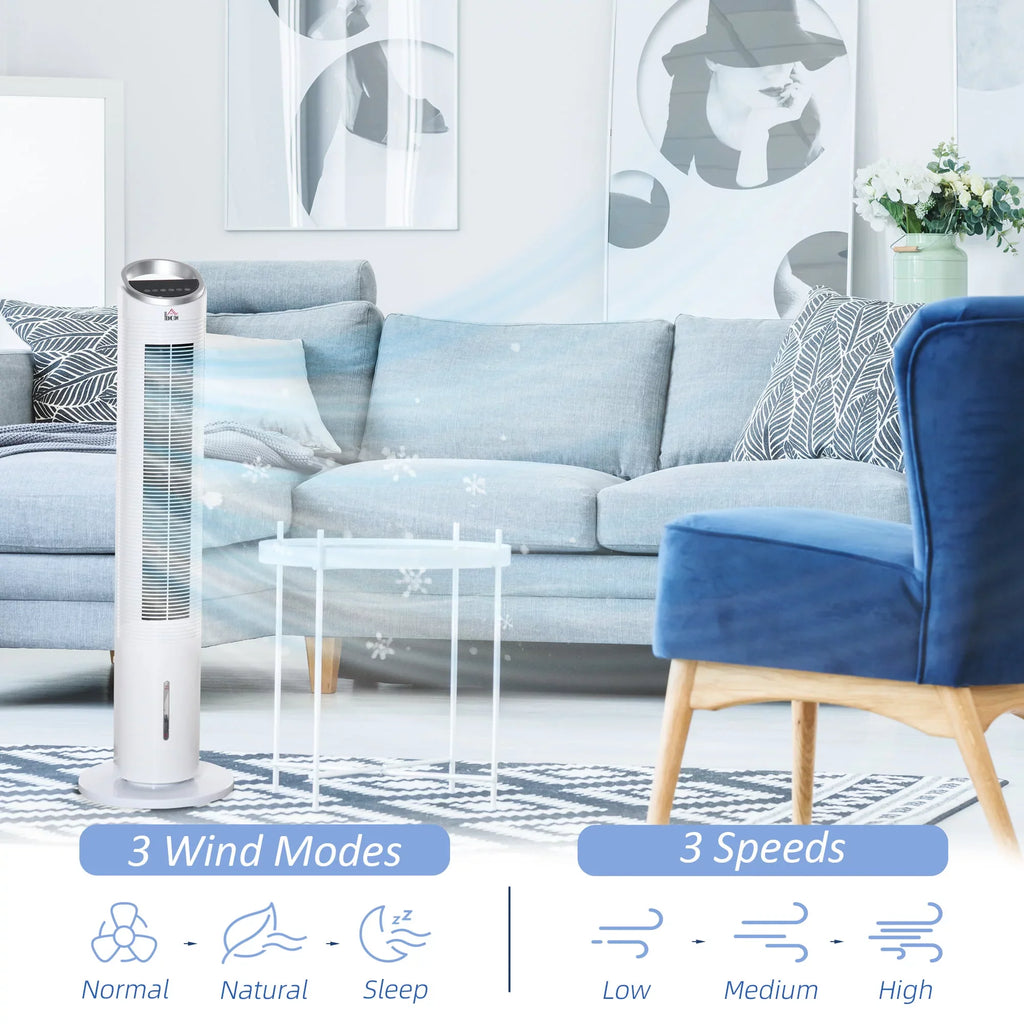 Humidifier, 40" Cooler Air Ice Cooling Timer, 3-In-1 with Modes, Fan Office, Display, 3 White Home 3 8H Speeds, Evaporative LED Remote, for Oscillating, HOMCOM