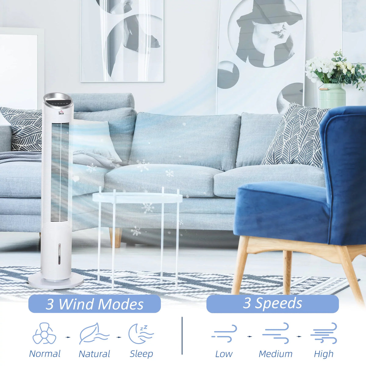 Humidifier, 40" Cooler Air Ice Cooling Timer, 3-In-1 with Modes, Fan Office, Display, 3 White Home 3 8H Speeds, Evaporative LED Remote, for Oscillating, HOMCOM