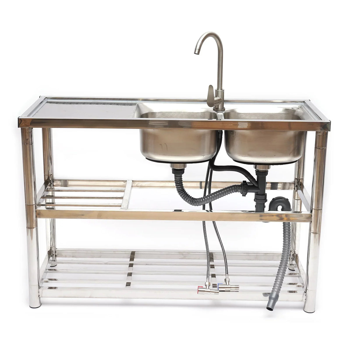 Steel Catering Utility Sink Table+360° Basin Sink 2 Drainboard Kitchen Loyalheartdy Stainless Commercial Compartment Prep Faucet+2