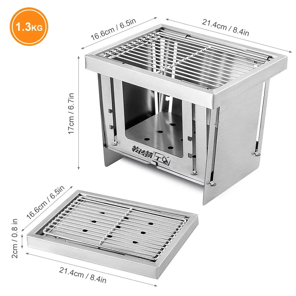 Steel Folding Picnic Portable For Windproof Stainless Home Tool Camping Burning MABOTO Outdoor Camping Grill BBQ Park Wood Use Grill