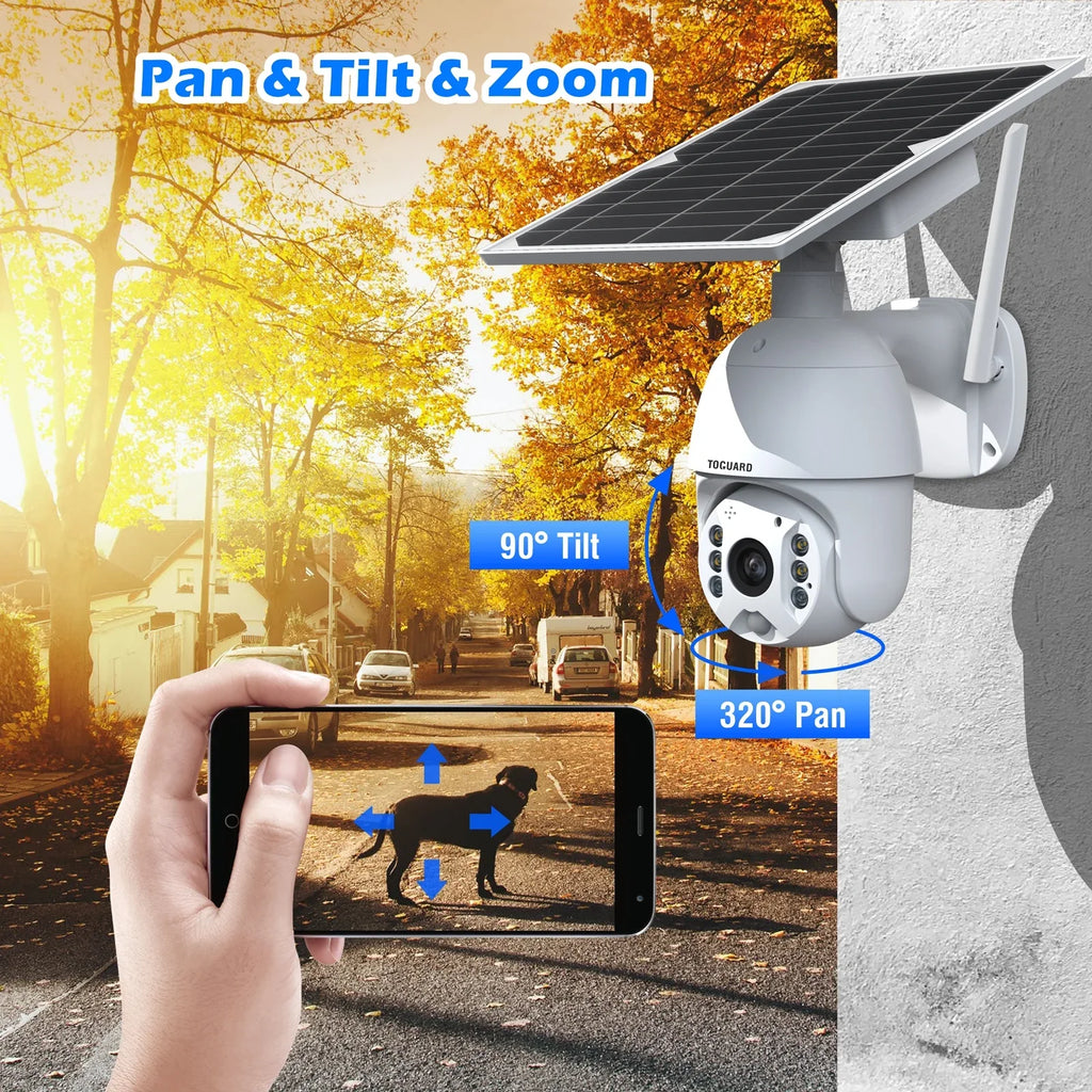 Audio 2-Way Detection, Security Dome TOGUARD Wireless PIR Surveillance 15600mAh with Night Color Solar Vision, Outdoor Motion with 1080P Battery Wifi Camera PTZ Panel, Camera