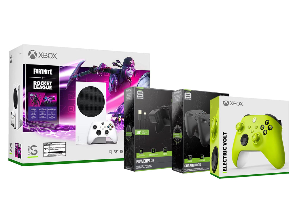 Microsoft Charge Cable/Battery Controller, Console and Dual Rocket Extra S Charge Electric League Series Xbox with Fortnite Volt Dock