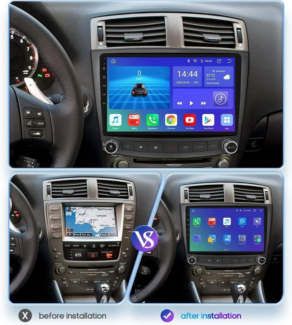 2006-2012 RADIO STEREO CARPLAY IS350 GPS CAR BT FOR LEXUS 4+32G ANDROID 12 IS250