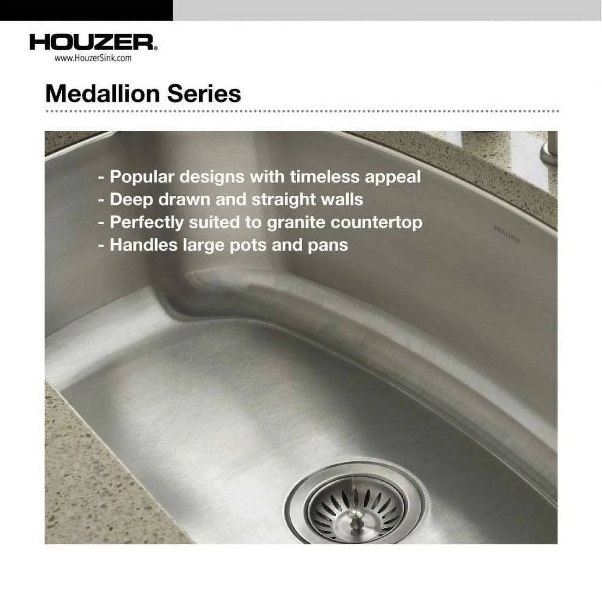 Bowl Kitchen Houzer x Undermount Bowl x x MEC-3220SR-1 Right Sink, Double Small 60/40 Steel 31-1/2" 31-1/2" 20-3/16" 17-15/16" 20-3/16" Stainless