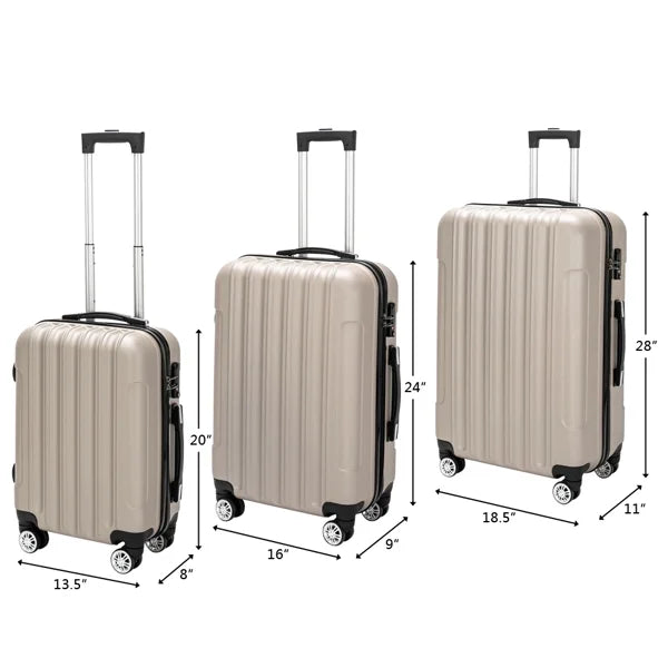 Luggage Set Wheels on Champagne Carry Suitcase(20/24/28), Lock Piece 3 Capri Spinner Luggage