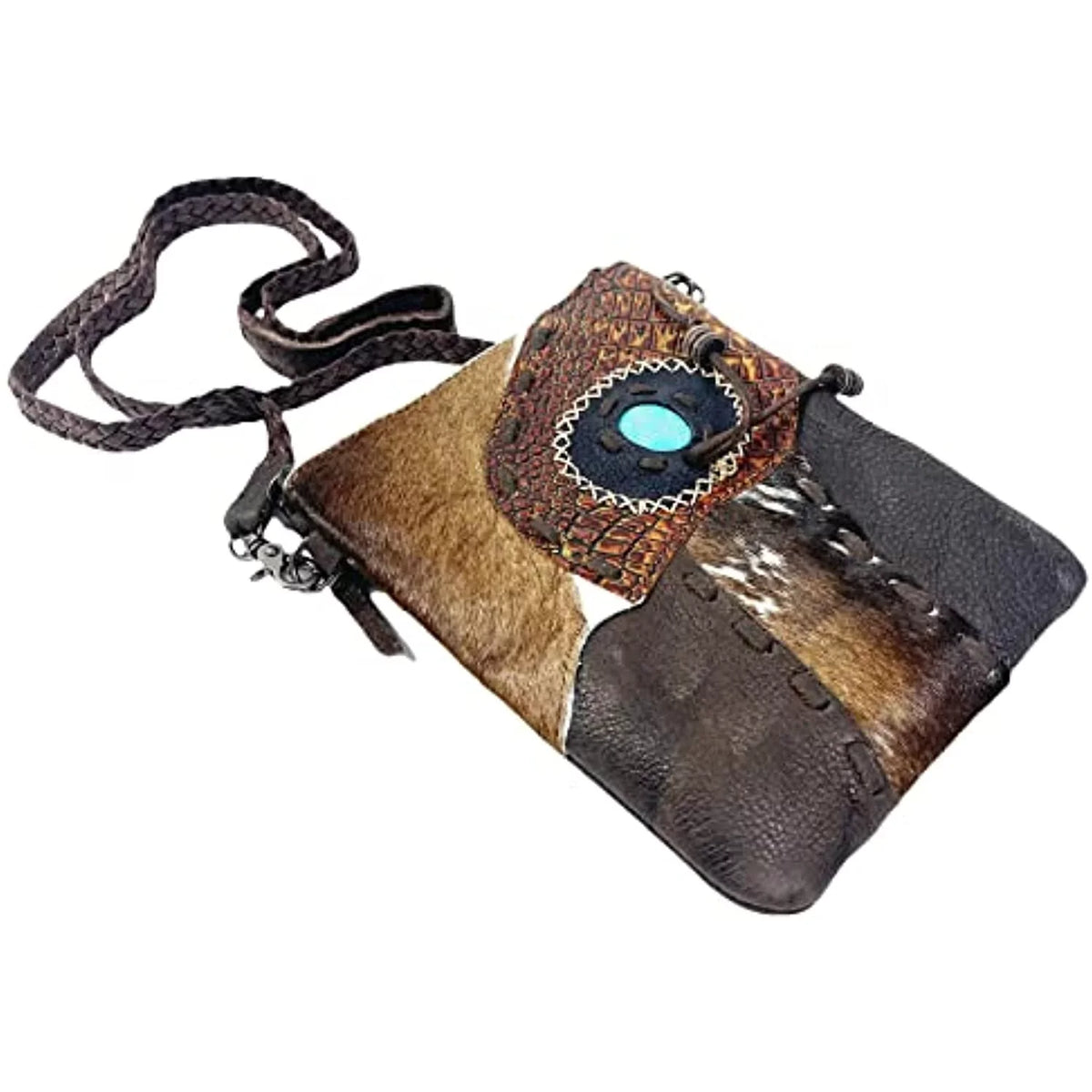 (Dark Crossbody Western Hand Purse Handbag Tote Teal Cowhair Tassel Bag Brown) Stitched Purses Urbalabs Stone Leather Tooled