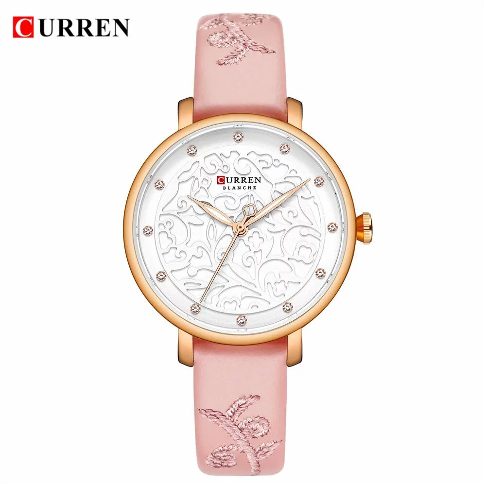 Watch Clock Brand - Feminino Pink Wristwatch Wristwatches Relogio Luxury Curren With Quartz Leather Top Rhinestone Women Fashion Ladies Watches Quartz