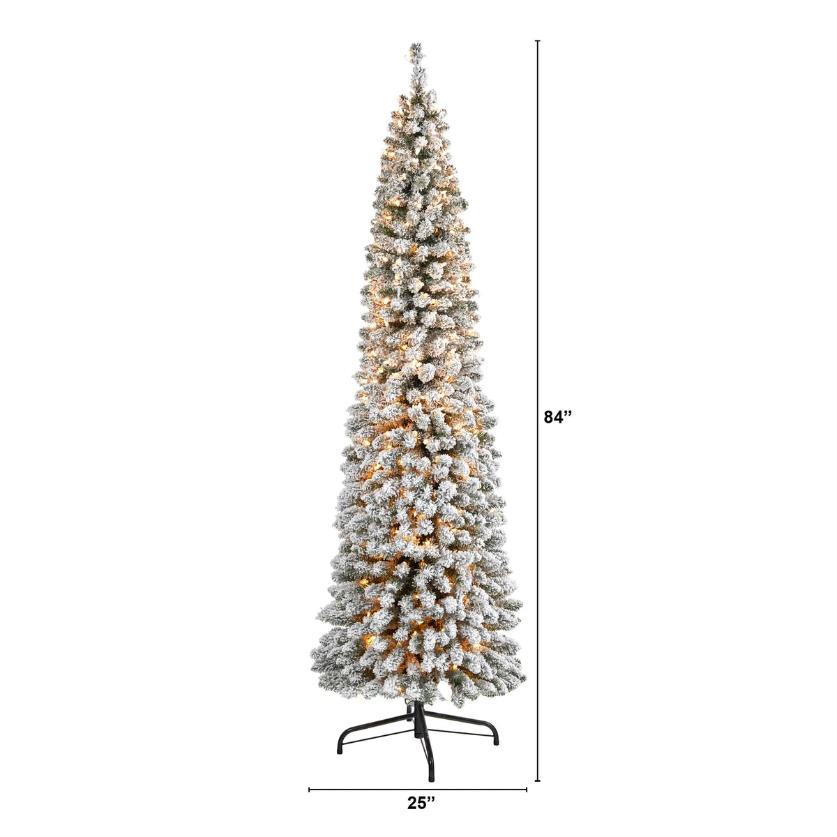 Artificial Pencil White Nearly Clear Lights Natural Prelit Christmas Flocked 7' 400 Tree