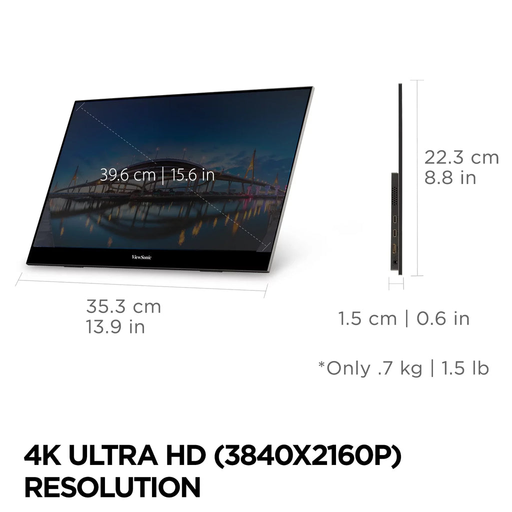 with ViewSonic Inch Built Cover and in Way with 4K 15.6 OLED 60W Powered Portable 2 Speakers, Smart UHD Dual HDMI, Mini VX1655-4K-OLED C, Monitor USB Stand