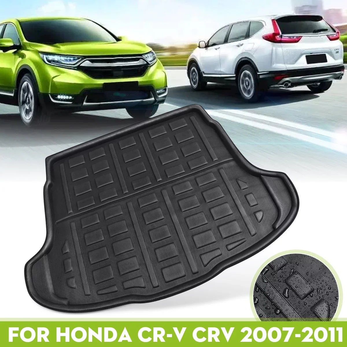 Black 1pcs Floor Waterproof Cargo Trunk CRV Weather, Boot Rear Honda Mat 2007-2011 Liner for CR-V All Tray