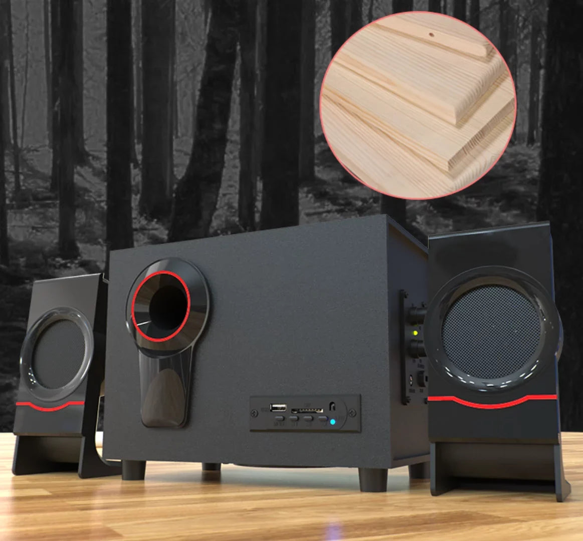 Desktop Retro HiFi Speaker Wired PC/Laptop Classic 4.2 Mini Style Wood Portable Speaker, Vintage Music Wooden Bluetooth Bass USB2.1 Subwoofer, for Computer Speakers