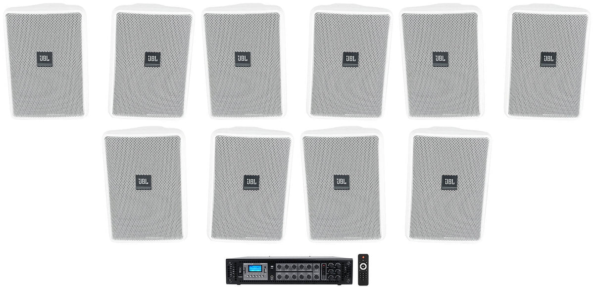 Speakers 23-1 Commercial White JBL Wall 3" 70v Control (10) Indoor/Outdoor + Amp